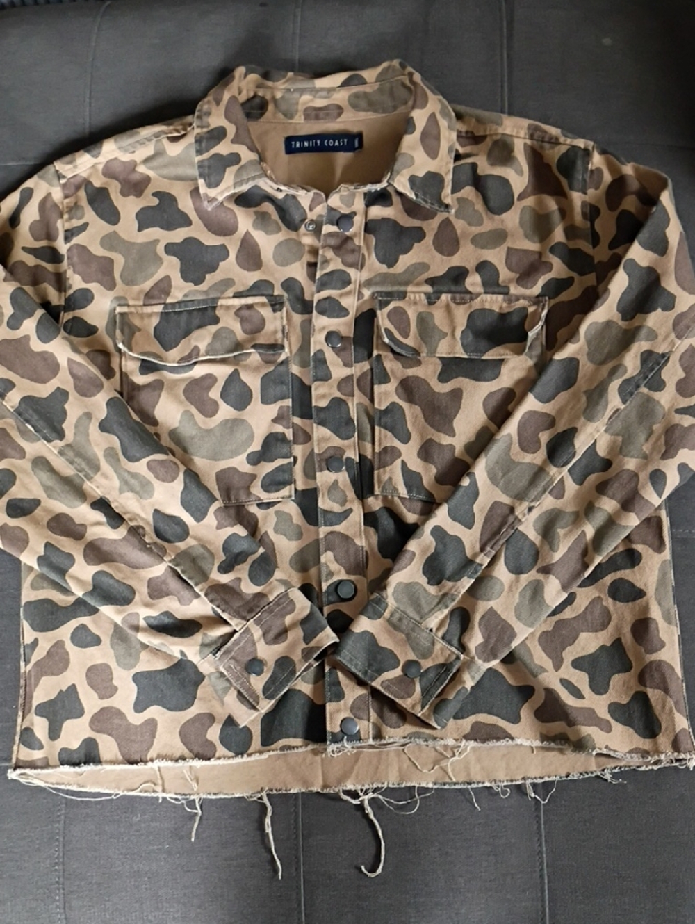 Trinity Tan and Olive Camo Button-Front Field Jacket